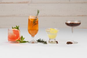 Champagne flute, martini glass, and wine glass